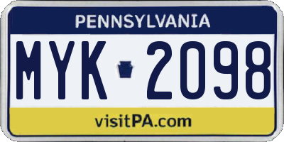 PA license plate MYK2098