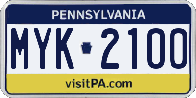 PA license plate MYK2100