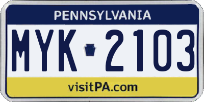 PA license plate MYK2103