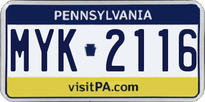 PA license plate MYK2116
