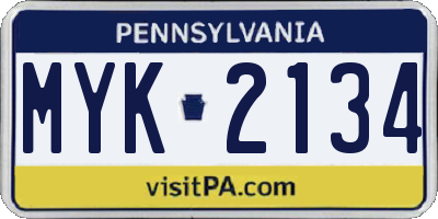 PA license plate MYK2134
