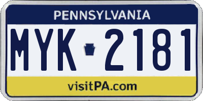 PA license plate MYK2181
