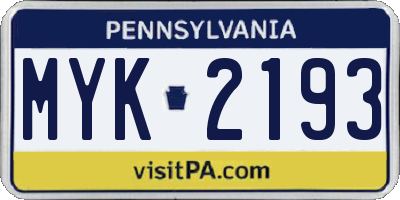 PA license plate MYK2193