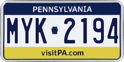 PA license plate MYK2194