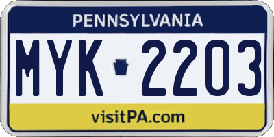 PA license plate MYK2203