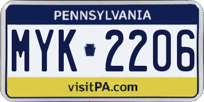 PA license plate MYK2206