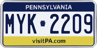 PA license plate MYK2209