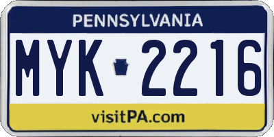 PA license plate MYK2216