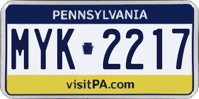 PA license plate MYK2217