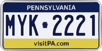 PA license plate MYK2221