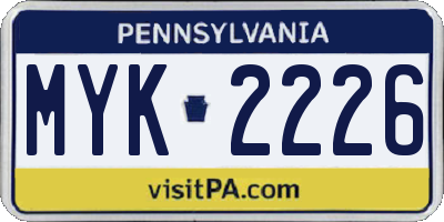 PA license plate MYK2226