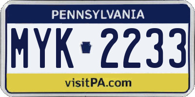 PA license plate MYK2233