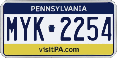 PA license plate MYK2254