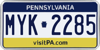 PA license plate MYK2285