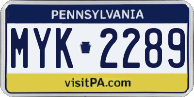 PA license plate MYK2289