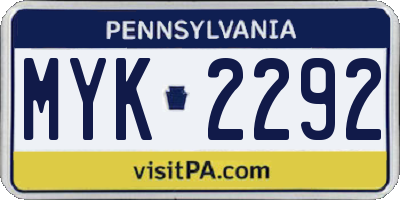 PA license plate MYK2292