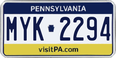 PA license plate MYK2294