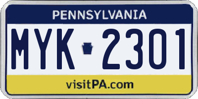 PA license plate MYK2301