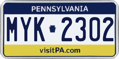 PA license plate MYK2302