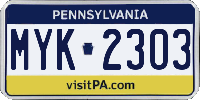 PA license plate MYK2303
