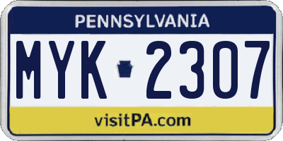 PA license plate MYK2307