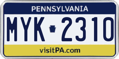 PA license plate MYK2310