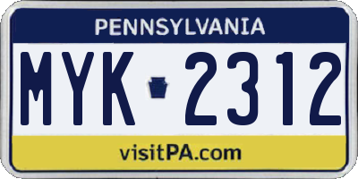 PA license plate MYK2312