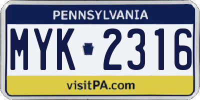 PA license plate MYK2316