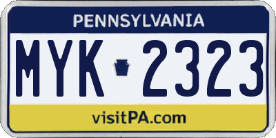 PA license plate MYK2323