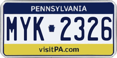 PA license plate MYK2326