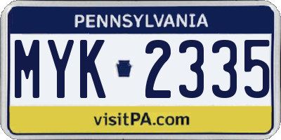 PA license plate MYK2335