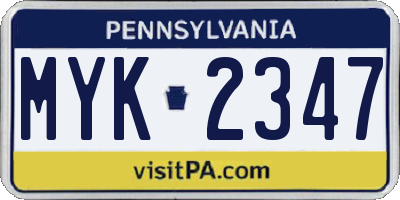 PA license plate MYK2347