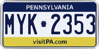 PA license plate MYK2353
