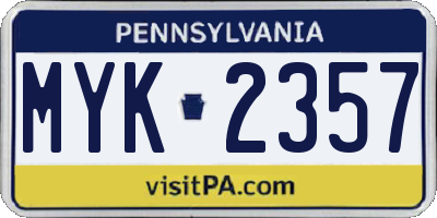 PA license plate MYK2357