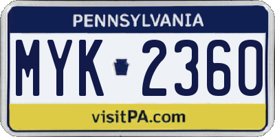PA license plate MYK2360