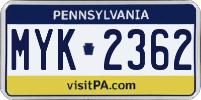 PA license plate MYK2362