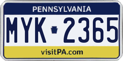 PA license plate MYK2365