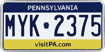 PA license plate MYK2375