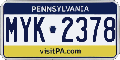 PA license plate MYK2378