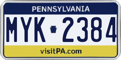 PA license plate MYK2384
