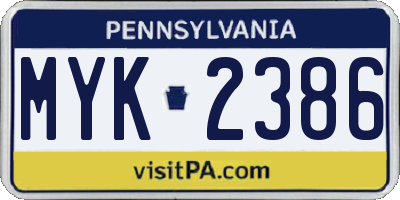 PA license plate MYK2386