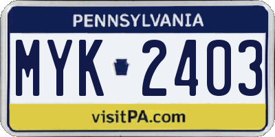 PA license plate MYK2403