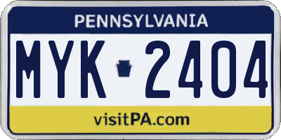 PA license plate MYK2404
