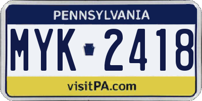 PA license plate MYK2418