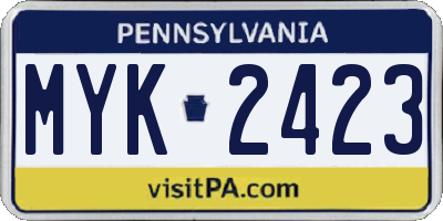 PA license plate MYK2423