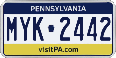 PA license plate MYK2442