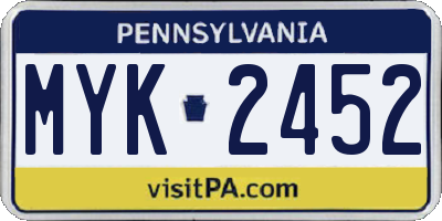 PA license plate MYK2452