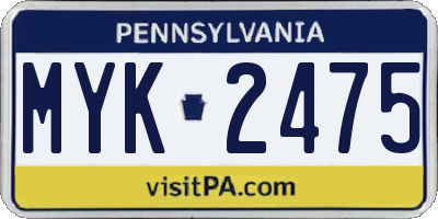 PA license plate MYK2475