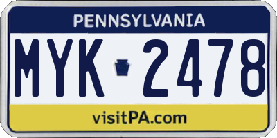 PA license plate MYK2478