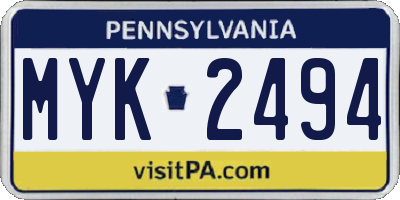 PA license plate MYK2494
